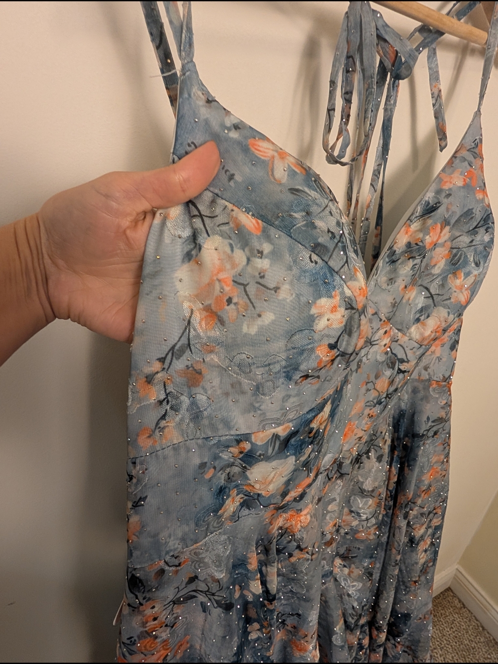 Azazie Atelier Harmony Powder Blue Floral Flowy Rhinestone Maxi Dress Gown Sz 16 - Picture 8 of 16